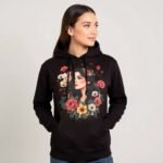 Trendynovo women’s black floral portrait printed hoodie