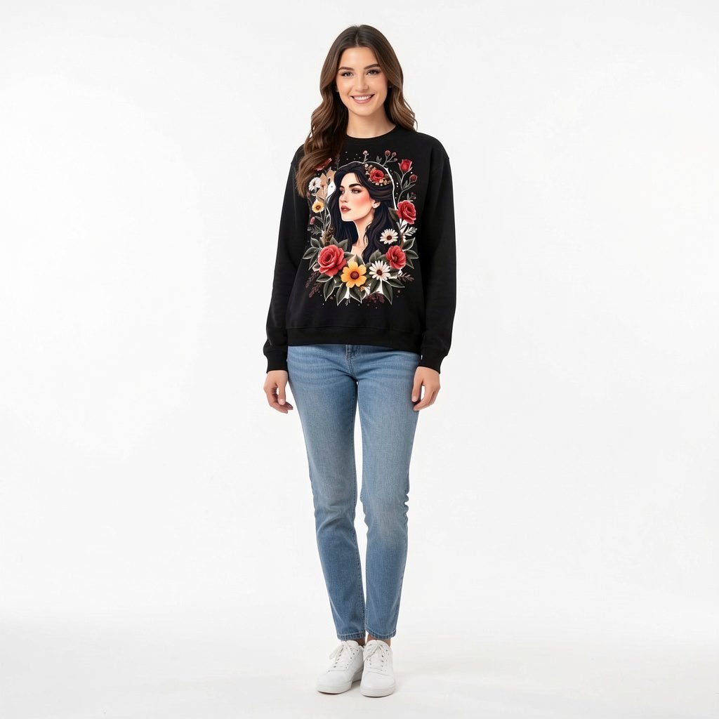 Trendynovo women’s black floral portrait printed hoodie