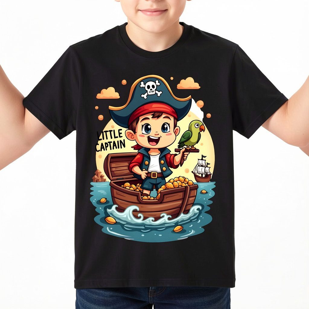 Kids Boys Little Captain Printed Regular Fit T-Shirt by Trendynovo