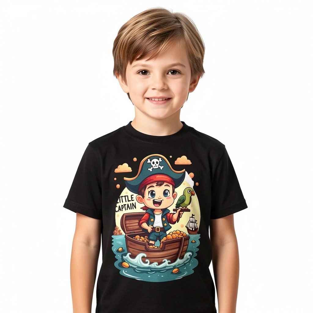 Kids Boys Little Captain Printed Regular Fit T-Shirt by Trendynovo