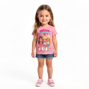 Kids Girls Dream Sparkle Shine 3 Doll Printed T-Shirt by Trendynovo