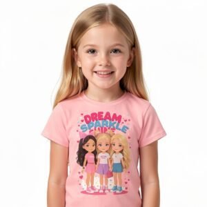 Kids Girls Dream Sparkle Shine 3 Doll Printed T-Shirt by Trendynovo