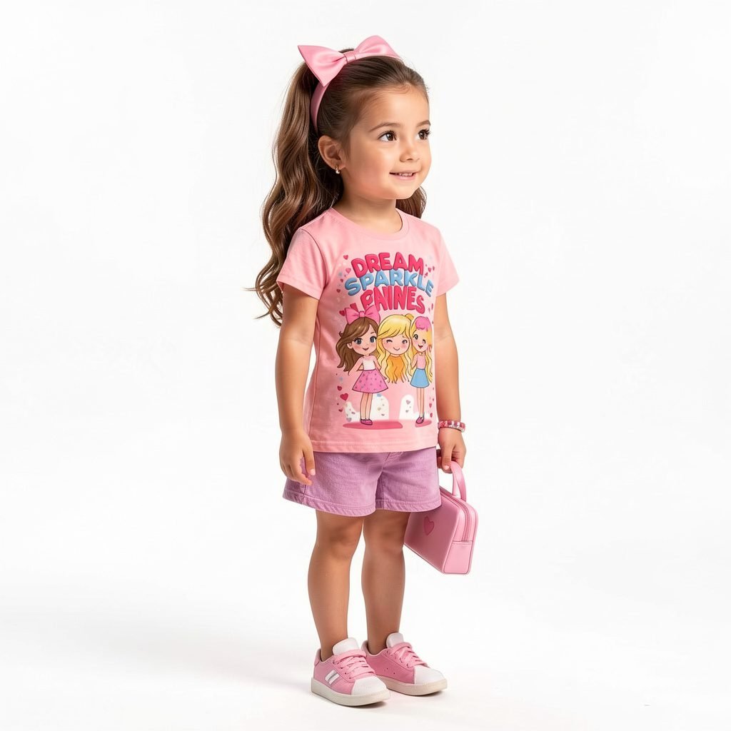 Kids Girls Dream Sparkle Shine 3 Doll Printed T-Shirt by Trendynovo