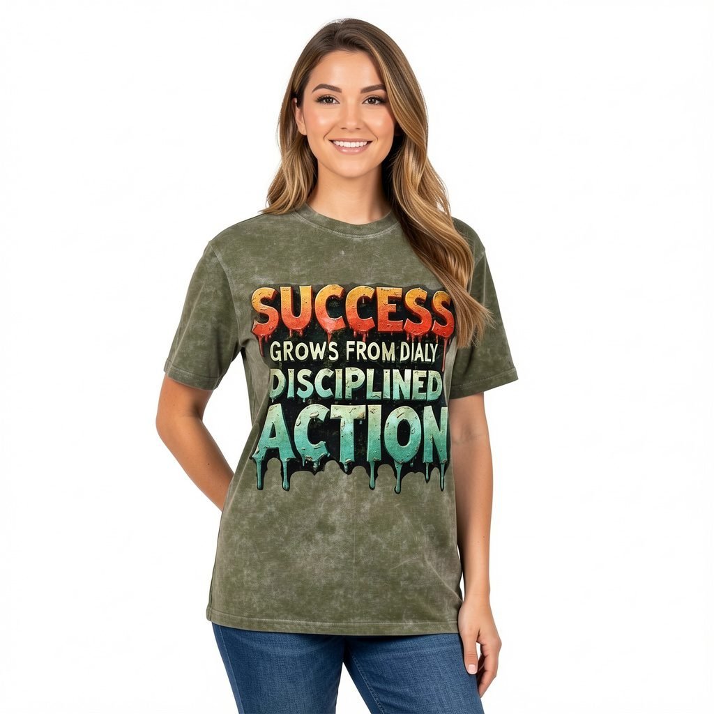 Women’s Success Grows from Daily Disciplined Action Acid Wash T-Shirt by Trendynovo