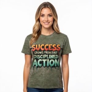 Women’s Success Grows from Daily Disciplined Action Acid Wash T-Shirt by Trendynovo