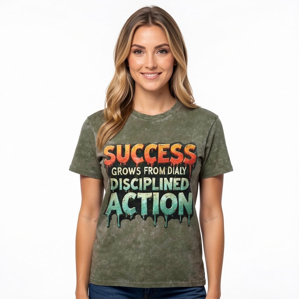 Women’s Success Grows from Daily Disciplined Action Acid Wash T-Shirt by Trendynovo