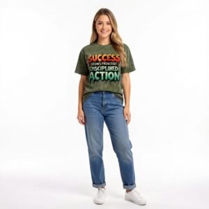 Women’s Success Grows from Daily Disciplined Action Acid Wash T-Shirt by Trendynovo