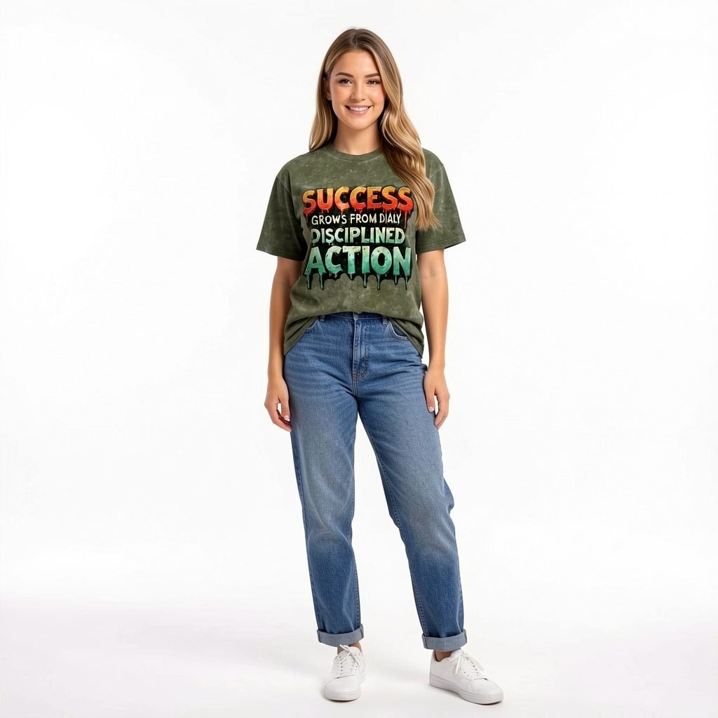 Women’s Success Grows from Daily Disciplined Action Acid Wash T-Shirt by Trendynovo