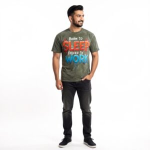 Men’s Born to Sleep Force to Work Acid Wash T-Shirt by Trendynovo