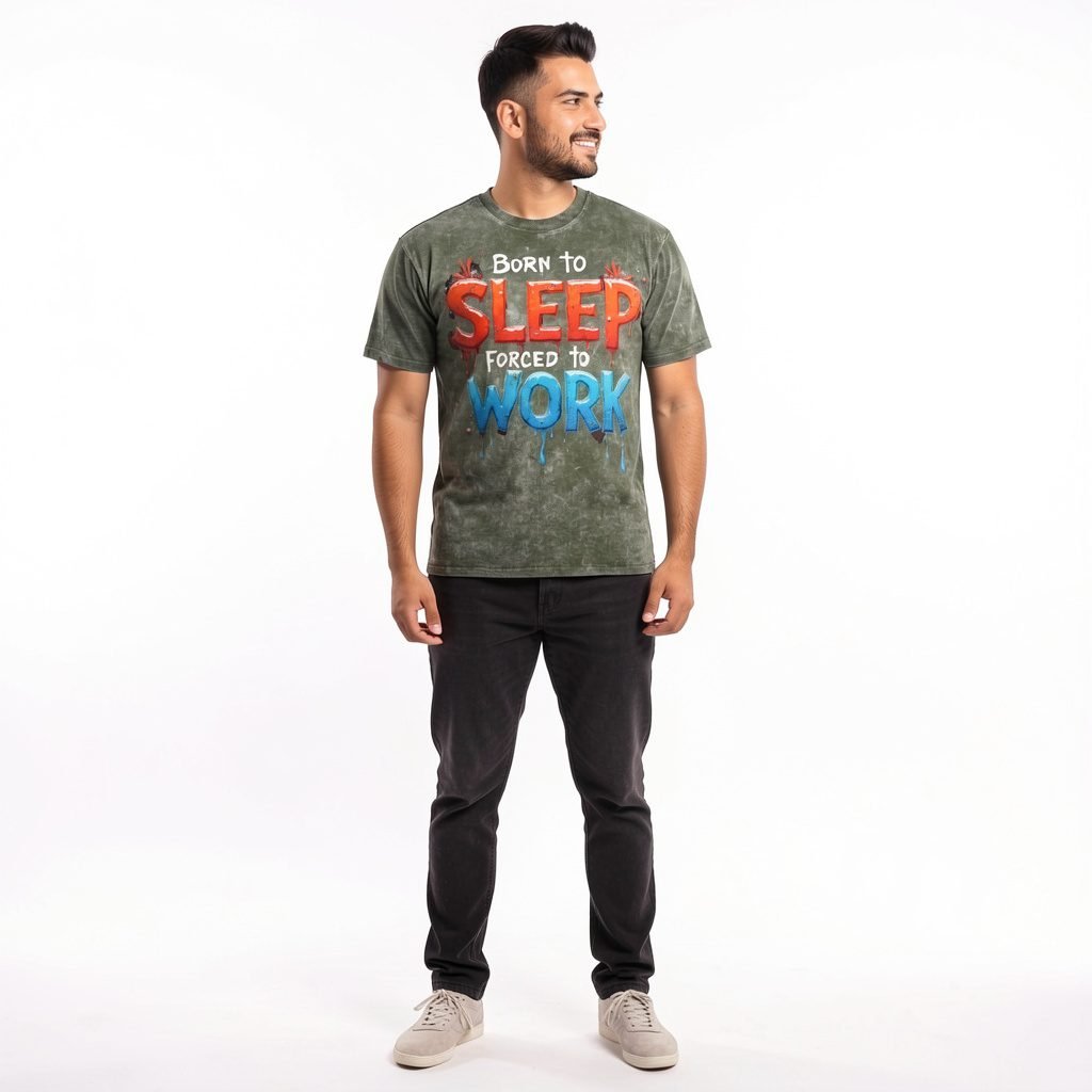 Men’s Born to Sleep Force to Work Acid Wash T-Shirt by Trendynovo