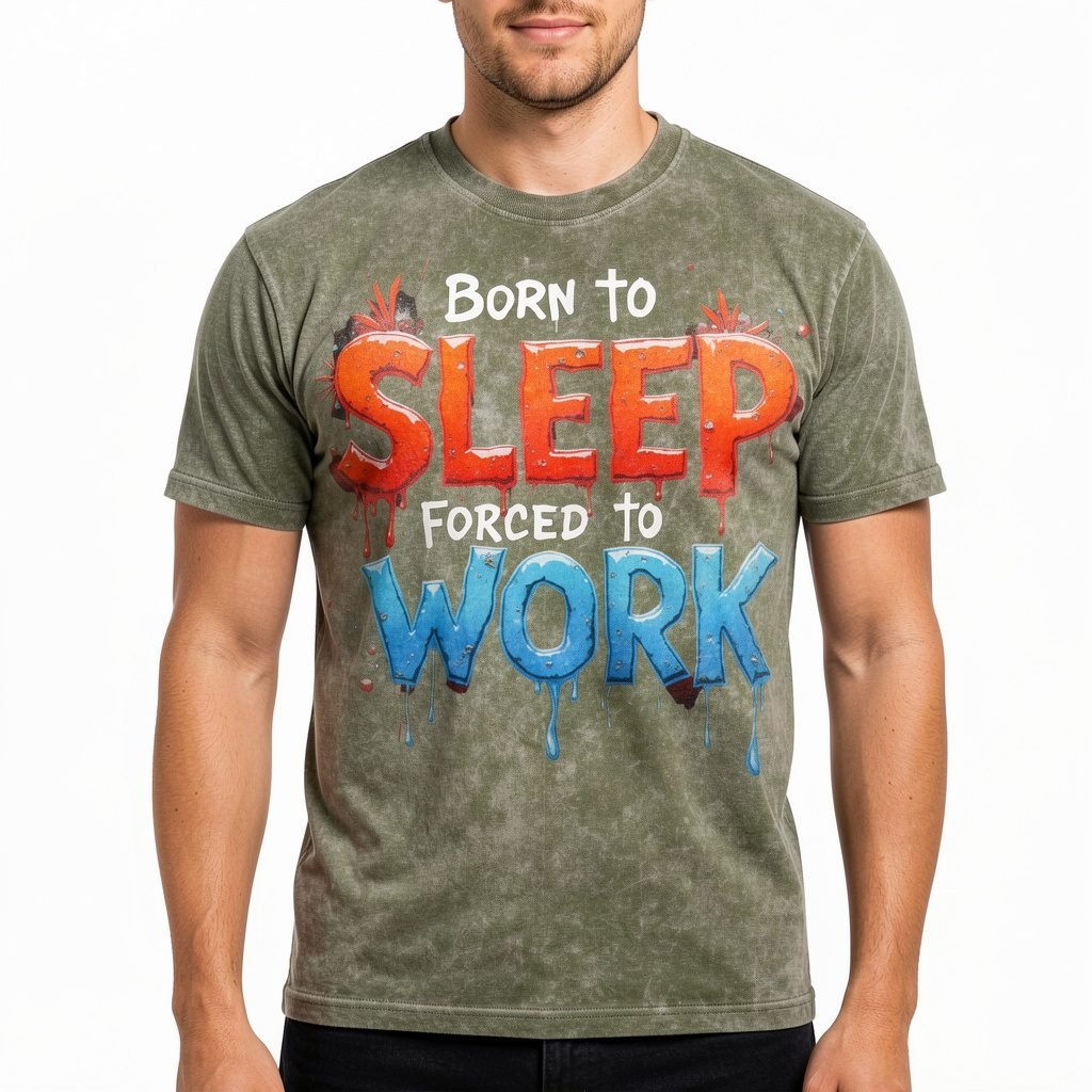 Men’s Born to Sleep Force to Work Acid Wash T-Shirt by Trendynovo